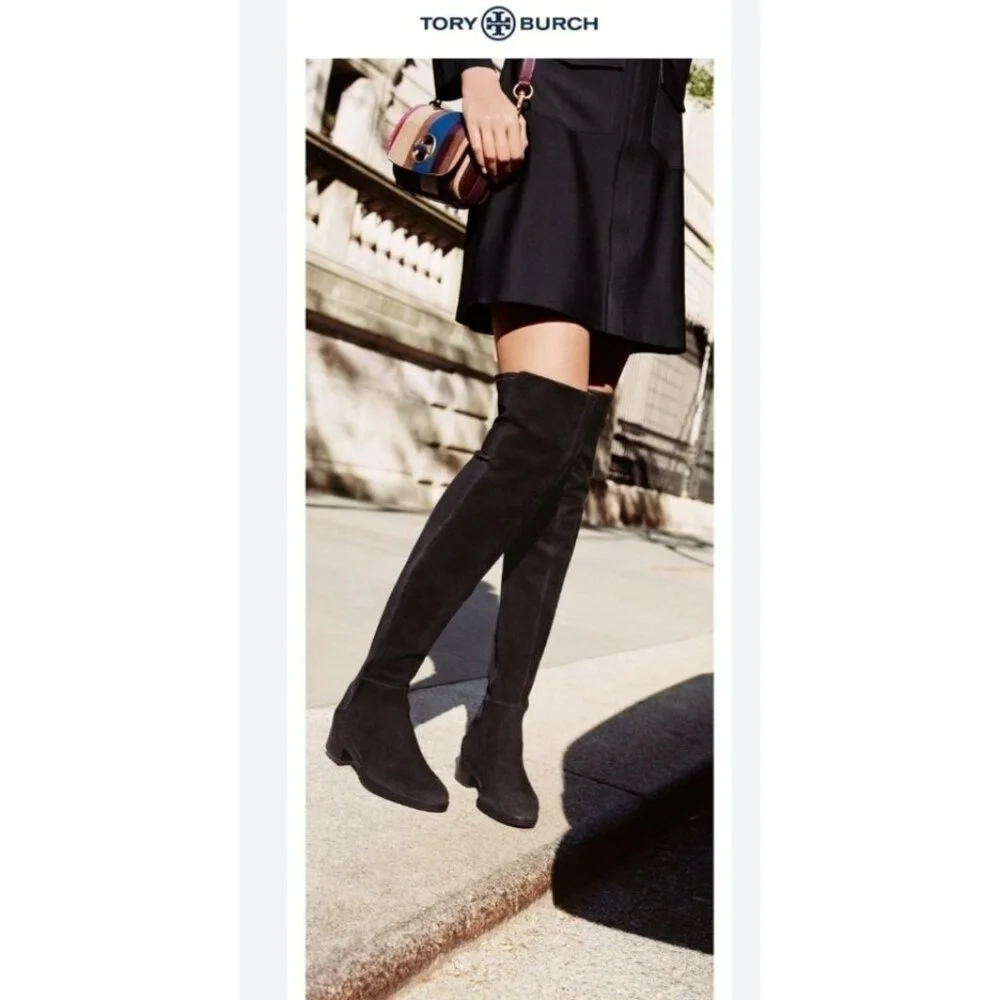 Tory Burch Caitlin Stretch Suede Over-The-Knee Boots, Black Size 7 $550